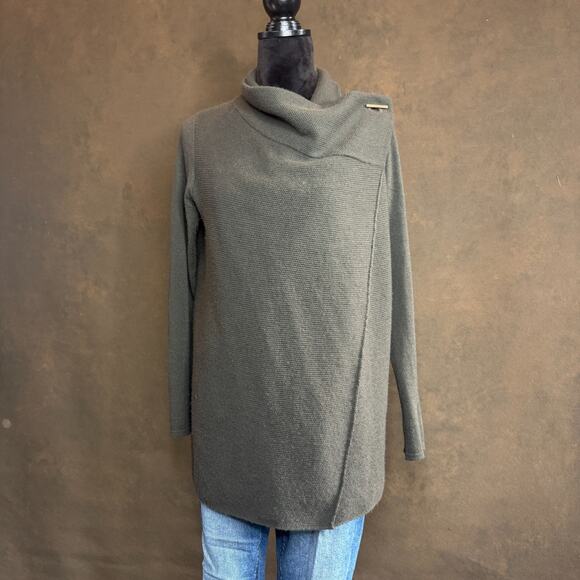 Tahari Merino Wool Blend Asymmetrical Sweater Tunic Olive Green Women’s S - Picture 2 of 12